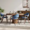 Modern Blue Linen Dining Chair with Upholstered, 6 Pieces