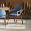 Blue Linen Upholstered Dining Chair Curved Back Chair 8-Pieces