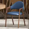 Blue Linen Upholstered Dining Chair Curved Back Chair 8-Pieces
