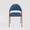 Blue Linen Upholstered Dining Chair Curved Back Chair 8-Pieces
