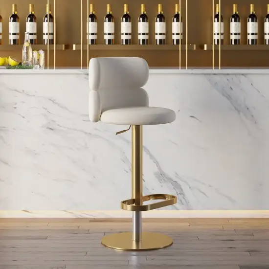Modern Warm White Velvet Swivel Bar Stool with Adjustable Height, 6 Pieces