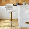 Modern Warm White Velvet Swivel Bar Stool with Adjustable Height, 6 Pieces