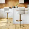 Modern Warm White Velvet Swivel Bar Stool with Adjustable Height, 8 Pieces