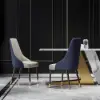 Diamic Blue Faux Leather Dining Chairs with Upholstered, 4 Pieces
