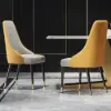 Diamic Orange Faux Leather Dining Chairs with Upholstered, 4 Pieces