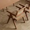 Archic Walnut Wood Dining Chair with Armrest, 6 Pieces