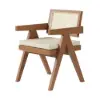 Archic Walnut Wood Dining Chair with Rattan Upholstery, 4 Pieces