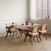 Archic Walnut Wood Dining Chair with Rattan Upholstery, 6 Pieces
