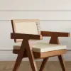 Picture of Archic Walnut Wood Dining Chair with Rattan Upholstery, 8 Pieces