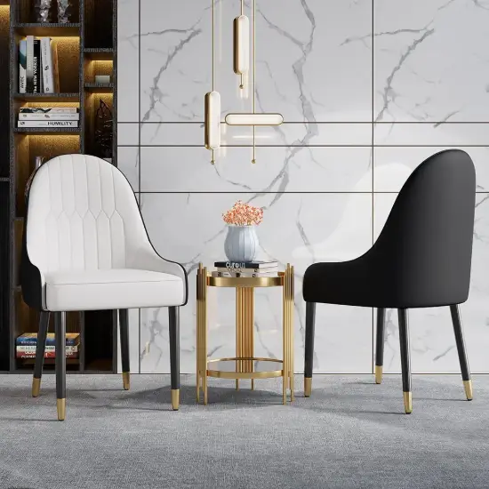 Darg White & Black PU Leather Dining Chair with Upholstered, 4 Pieces