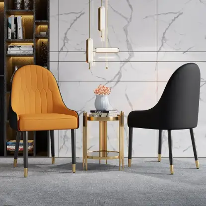 Picture of Darg Orange & Black PU Leather Dining Chair with Upholstered, 8 Pieces