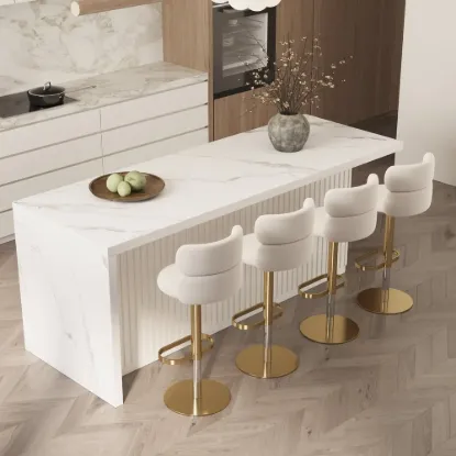 1830mm White Kitchen Island & 4 Bar Stools Set