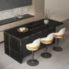 1830mm White Kitchen Island & 3 Bar Stools Set – Black