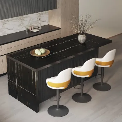 1830mm White Kitchen Island & 3 Bar Stools Set – Black