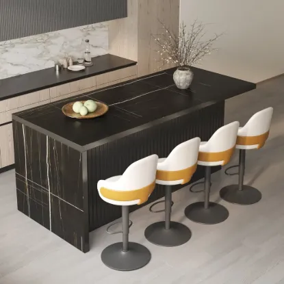 1830mm White Kitchen Island & 4 Bar Stools Set – Black