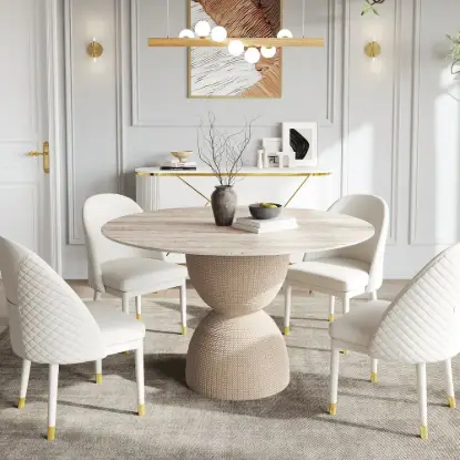 1198mm Modern Round Sintered Stone Top Dining Table in Beige