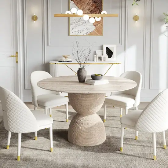 1198mm Modern Round Sintered Stone Top Dining Table in Beige