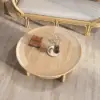 2-Tiered Japandi Round Wood Coffee Table with Rattan Base – 60cm
