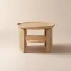 2-Tiered Japandi Round Wood Coffee Table with Rattan Base – 60cm