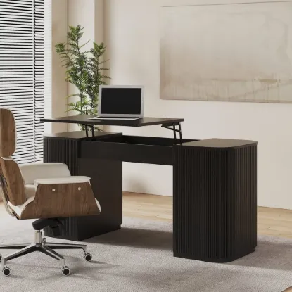 Modern Black Standing Computer Desk & Upholstered Swivel Task Office Chair Set (1500mm ) – AUD-H1256