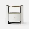 White Round Leather Bedside Table with Sintered Stone Glass Top