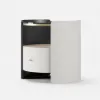 White Round Leather Bedside Table with Sintered Stone Glass Top