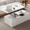 Modern Sintered Stone Lift-Top Coffee Table with Drawers – Matte White