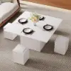 Modern Sintered Stone Lift-Top Coffee Table with Drawers – Matte White