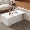 Modern Sintered Stone Lift-Top Coffee Table with Drawers – Matte White