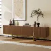 Grovyn 220cm Sintered Stone Top Walnut Fluted TV Unit with Storage