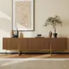 Grovyn 220cm Sintered Stone Top Walnut Fluted TV Unit with Storage