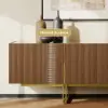 Grovyn 220cm Sintered Stone Top Walnut Fluted TV Unit with Storage