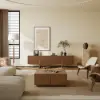 Grovyn 200 cm Sintered Stone Top Fluted TV Unit with Spacious Cabinets – Minimalist Walnut Stand