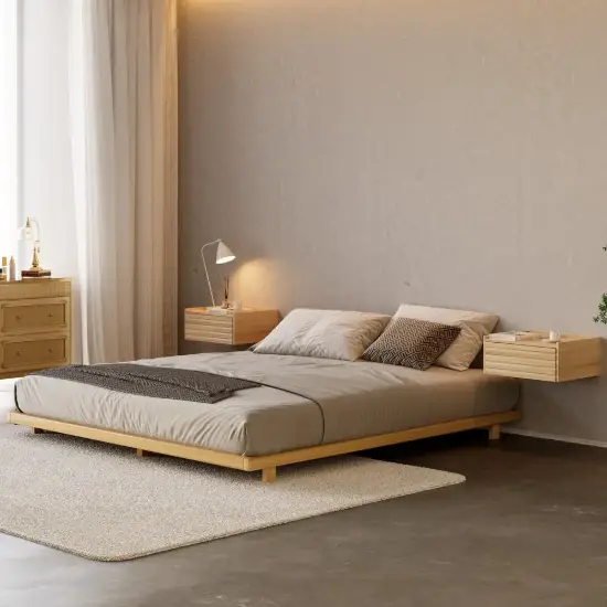 Japanese Style Queen Floor Wood Bed in Walnut – AUD-H1270
