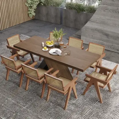 Picture of 1630mm-2030mm Walnut Dining Table & 8 Dining Chairs Set