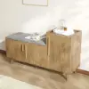 Walnut Wooden Shoe Storage Bench with Right-Side Cabinet for Entryway (1200mm)