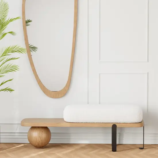 Picture of Natural & Black Wooden Entryway Bench Fleece Upholstered with Abstract Metal Legs