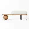 Picture of Natural & Black Wooden Entryway Bench Fleece Upholstered with Abstract Metal Legs