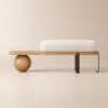 Picture of Natural & Black Wooden Entryway Bench Fleece Upholstered with Abstract Metal Legs