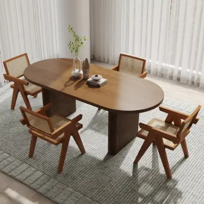Picture of 1600mm-2000mm Walnut Dining Table 4 Dining Chairs Set