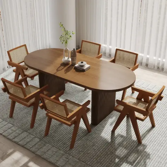 Picture of 1600mm-2000mm Walnut Dining Table 6 Dining Chairs Set