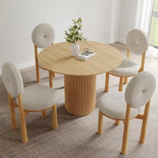 1000mm Natural Dining Table & 4 Dining Chairs Set