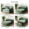 Picture of 135 cm 1-Seater Green Velvet Convertible Sleeper Sofa with Storage & Pillows