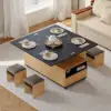 120 cm Lift-Top Extendable Coffee Table with Drawers & Cabinet – Black – Natural