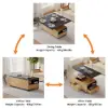 120 cm Lift-Top Extendable Coffee Table with Drawers & Cabinet – Black – Natural