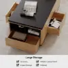 120 cm Lift-Top Extendable Coffee Table with Drawers & Cabinet – Black – Natural