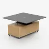 120 cm Lift-Top Extendable Coffee Table with Drawers & Cabinet – Black – Natural