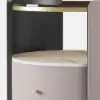 Gray Round Leather Nightstand with Sintered Stone Glass Top, Set of 2