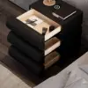 Picture of Humply Black Faux Leather 3-Drawer Nightstand with Charging Station, Set of 2