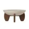 Curva White Boucle Accent Chair with Wood Frame Round Small Modern Beige & Coffee Table Set